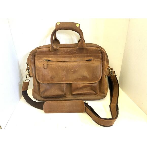 Jack&Chris Brown Leather Laptop Messenger/Briefcase – Men’s Business Travel - Picture 1 of 10